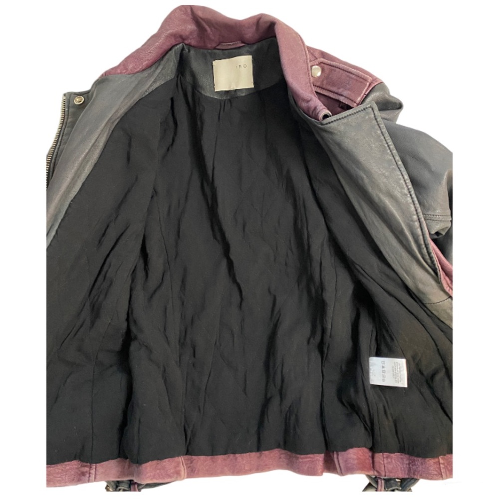 IRO Anabela Black Purple Two Tone Color Block Leather Jacket Size Small - Picture 6 of 12